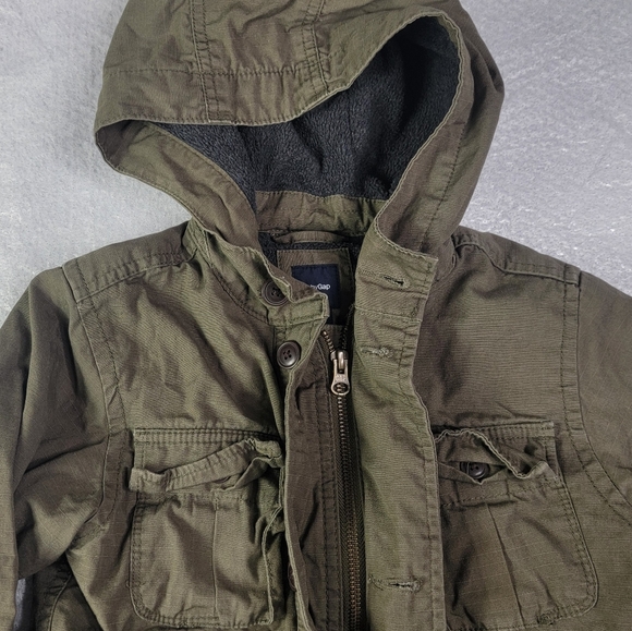 Baby Gap Jacket Toddler 5t Military Style Green Cotton Hood Zipper & Buttons - Picture 5 of 9